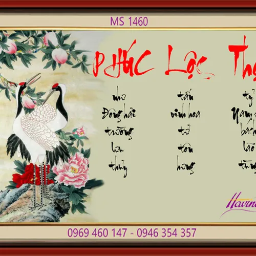 TRANH THÊU CHỮ PHÚC LỘC THỌ MS 1460