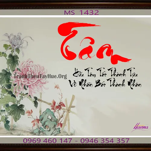 TRANH THÊU CHỮ TÂM MS 1432