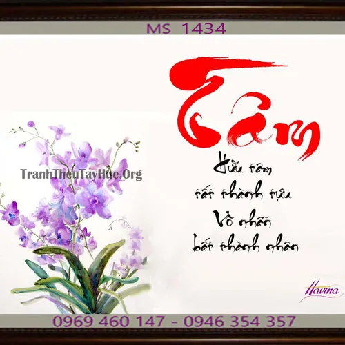 TRANH THÊU CHỮ TÂM MS 1434
