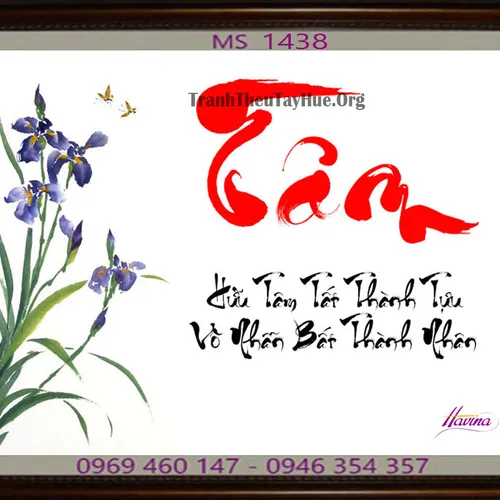 TRANH THÊU CHỮ TÂM MS 1438