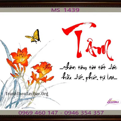 TRANH THÊU CHỮ TÂM MS 1439