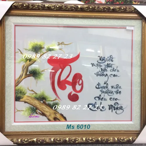 tranh thêu chữ thọ ms 6010