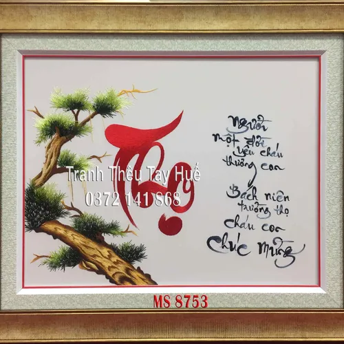 Tranh thêu chữ thọ ms 8753