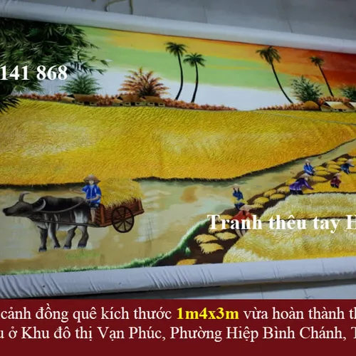 Tranh thêu đồng quê Việt Nam thực hiện theo yêu cầu của chị Châu ở Khu Đô Thị Vạn Phúc