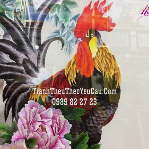 Tranh thêu gà trống hoàn thiện theo yêu cầu anh Đại ở Tân Bình