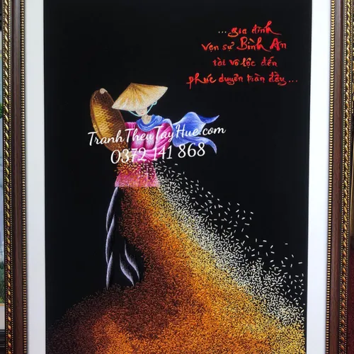 Tranh thêu hạt vàng được theo theo yêu cầu chị Trang
