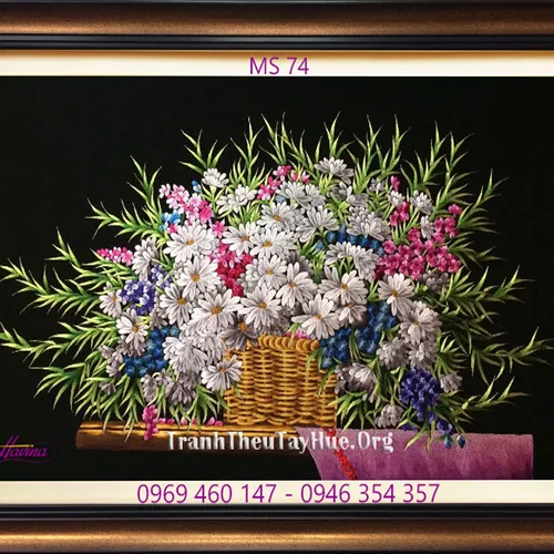 Tranh thêu hoa cúc MS 74