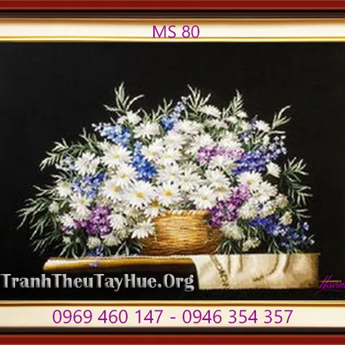 Tranh thêu hoa cúc MS 80