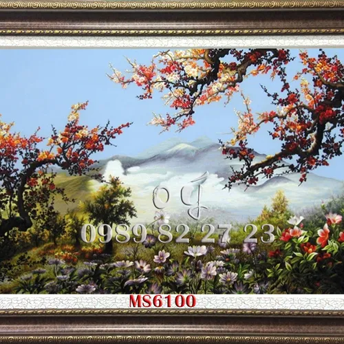 Tranh thêu hoa đào khổ lớn ms 6100