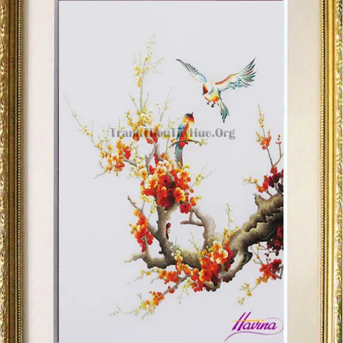 Tranh thêu hoa đào MS 100