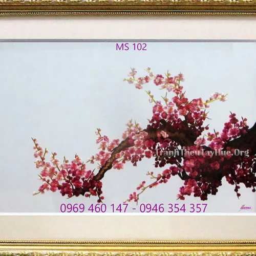 Tranh thêu hoa đào MS 102