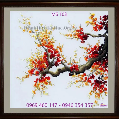 Tranh thêu hoa đào MS 103