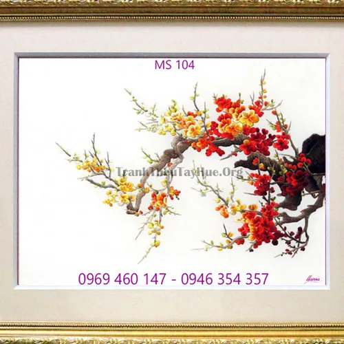 Tranh thêu hoa đào MS 104