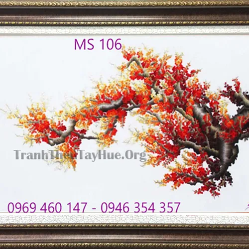 Tranh thêu hoa đào MS 106