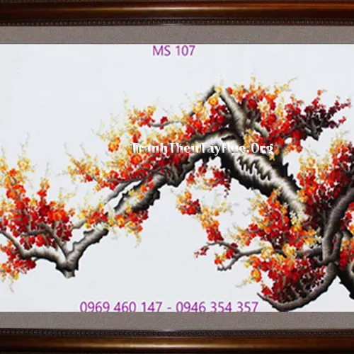 Tranh thêu hoa đào MS 107