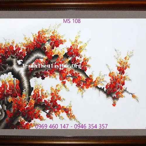 Tranh thêu hoa đào MS 108