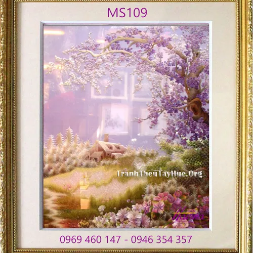 Tranh thêu hoa đào MS 109
