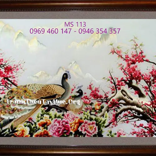 Tranh thêu hoa đào MS 113