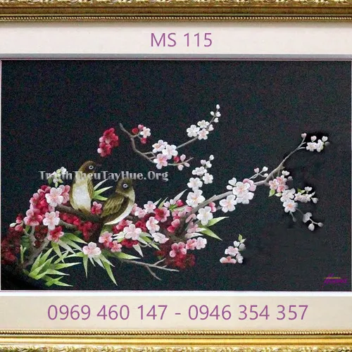 Tranh thêu hoa đào MS 115