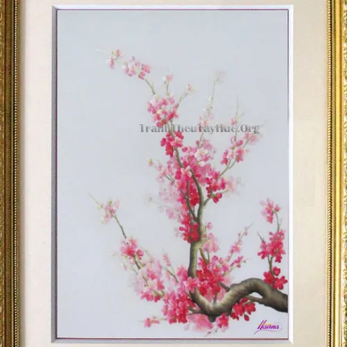 Tranh thêu hoa đào MS 116