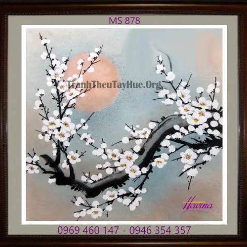 Tranh thêu hoa đào MS 878