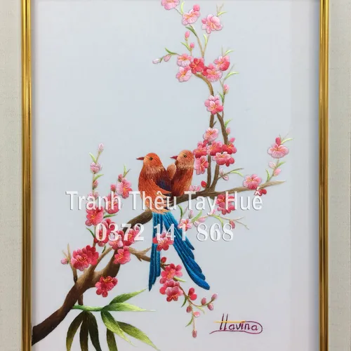 Tranh thêu hoa đào MS 8834