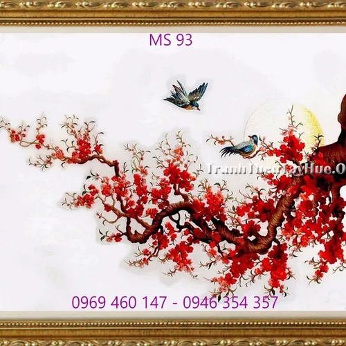 Tranh thêu hoa đào MS 93