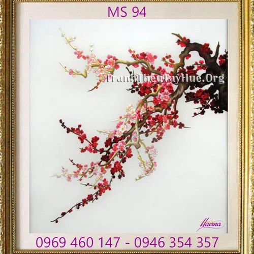 Tranh thêu hoa đào MS 94