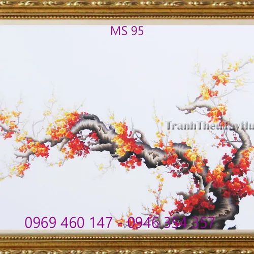 Tranh thêu hoa đào MS 95