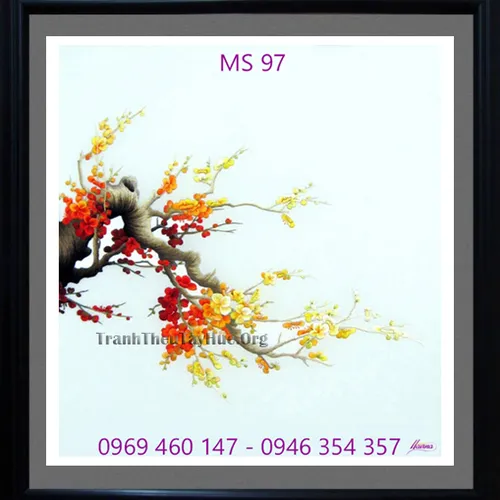 Tranh thêu hoa đào MS 97