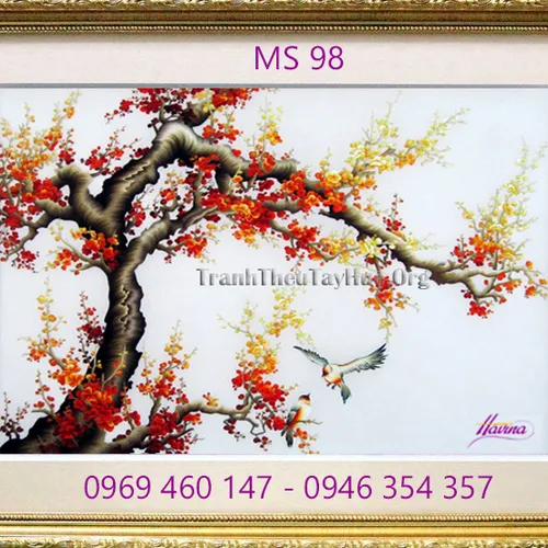 Tranh thêu hoa đào MS 98