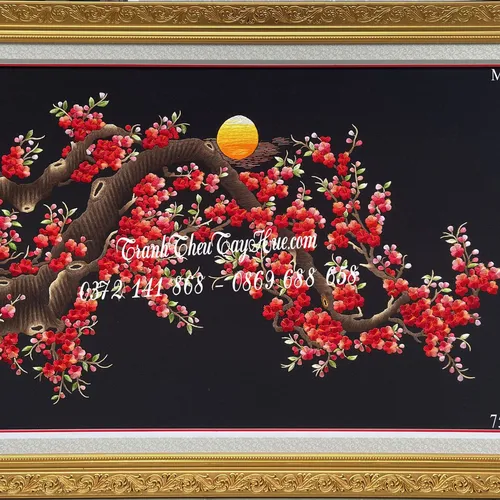 TRANH THÊU HOA ĐÀO MS 9864