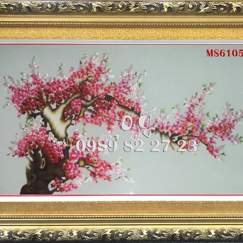 Tranh thêu hoa đào phong thủy MS 6105