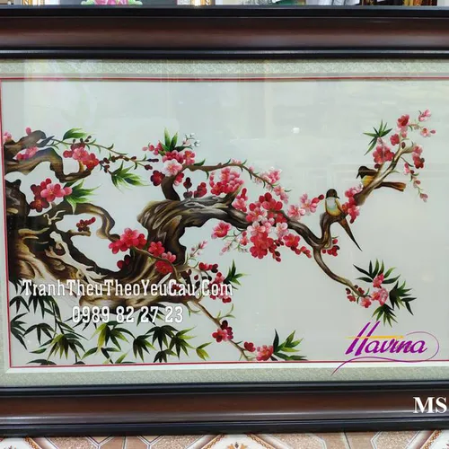Tranh thêu Hoa Đào Sắc Xuân MS 114