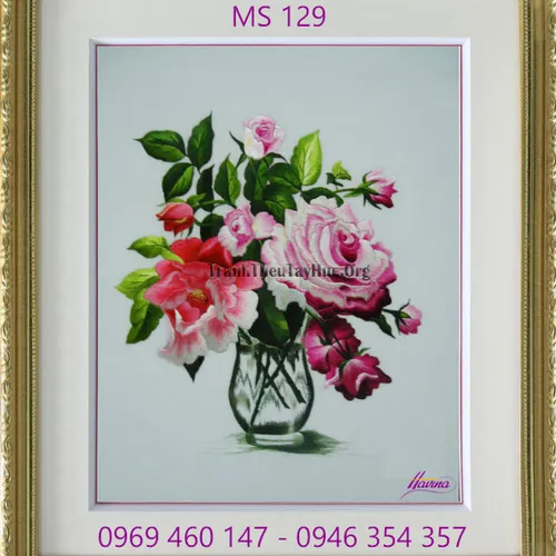 Tranh thêu hoa hồng MS 129