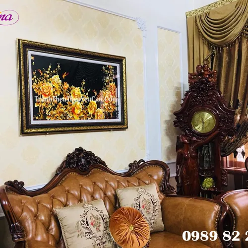 Tranh thêu hoa khai phú quý - hoa mẫu đơn theo yêu cầu chị Linh Nhâm