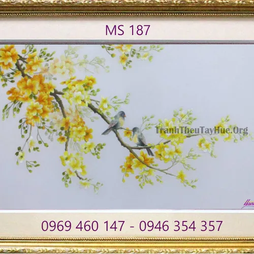 Tranh thêu hoa mai MS 187