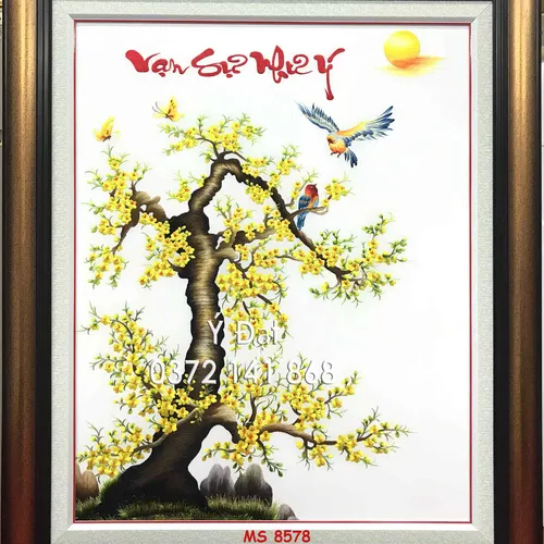 Tranh thêu hoa mai ms 8578