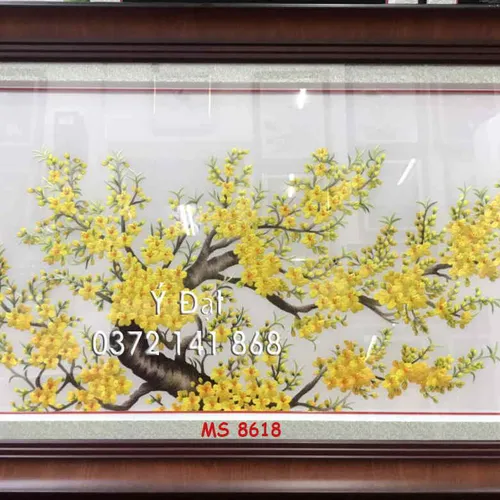 Tranh thêu hoa mai ms 8618