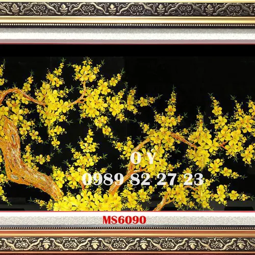 Tranh thêu hoa mai trong phong thủy ms 6090