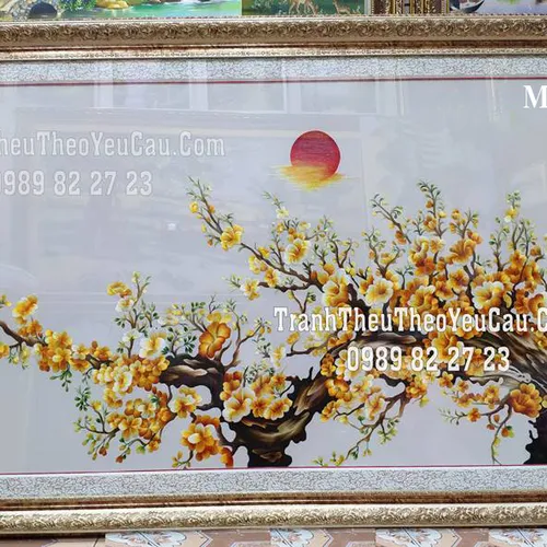 Tranh thêu hoa mai vàng ms 2692