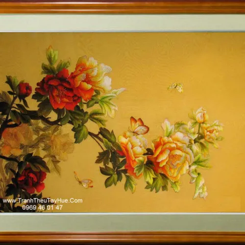 Tranh thêu hoa mẫu đơn 07 theo yêu cầu