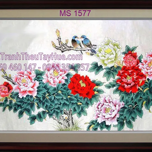 TRANH THÊU HOA MẪU ĐƠN 9 BÔNG MS 1577
