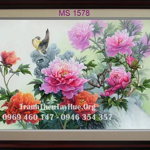 TRANH THÊU HOA MẪU ĐƠN 9 BÔNG MS 1578