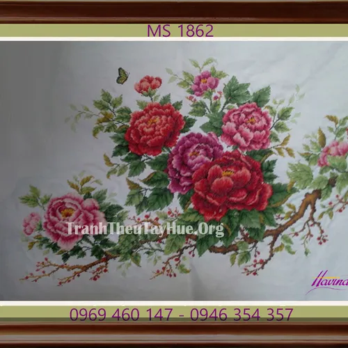 TRANH THÊU HOA MẪU ĐƠN 9 BÔNG MS 1862
