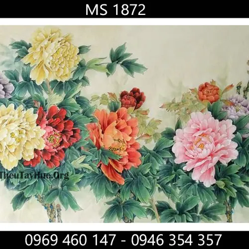 TRANH THÊU HOA MẪU ĐƠN 9 BÔNG MS 1872