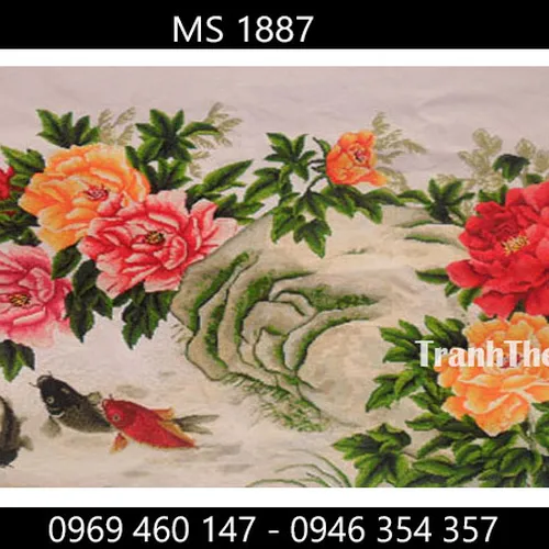 TRANH THÊU HOA MẪU ĐƠN 9 BÔNG MS 1887
