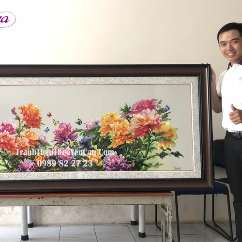 Tranh Thêu Hoa Mẫu Đơn 9 Bông Mua  Ở Đâu?