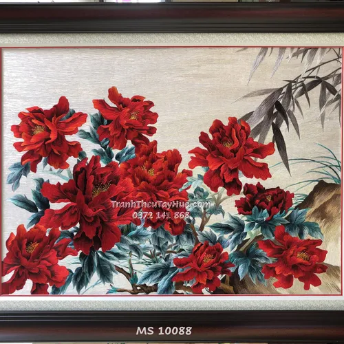 Tranh thêu hoa mẫu đơn MS 10088