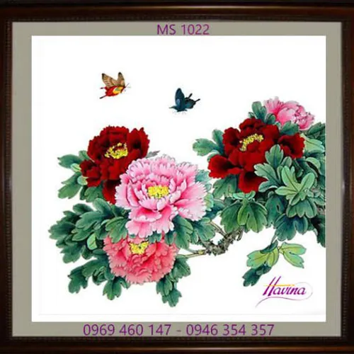 Tranh thêu hoa mẫu đơn MS 1022
